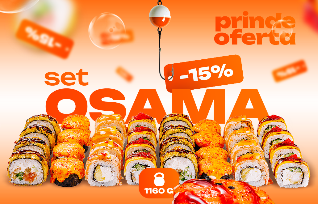 Set OSAMA cu reducere 15% în Chișinău – 4 rulouri x 8 bucăți, sushi promo
